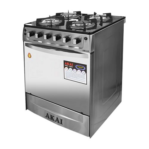 AKAI GAS COOKER GLASS TOP 60X50 4 BURNER BLACK STAINLESS STEEL GC055A-6050A