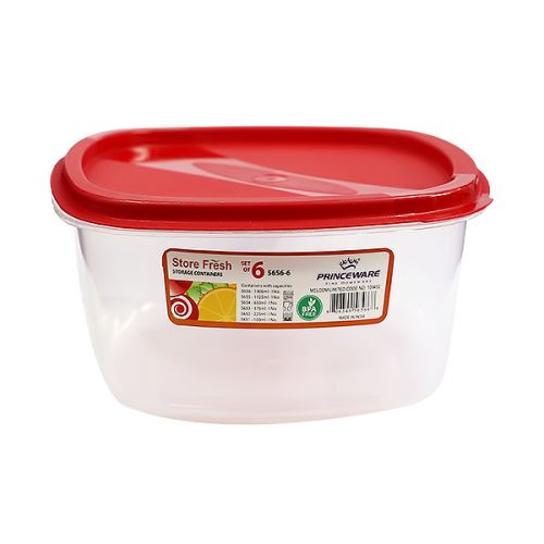 PRINCEWARE CONTAINER SET 6PCS SQUARE MIXED COLOURS