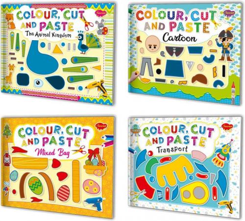 COLOUR CUT AND PASTE BOOK WITH 4 TITLES ED777