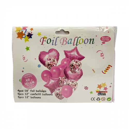 BALLON SET 14PCS ROUND/LOVE/STAR SHAPES MIX COLOR