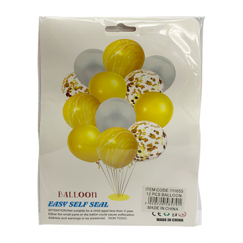 BALLOON SET 12PCS WITH EASY SEAL MIX COLORS