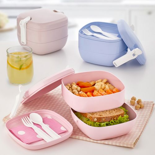 URVE LUNCH BOX 2 LAYER WITH SPOON & FORK PLASTIC UR-3206