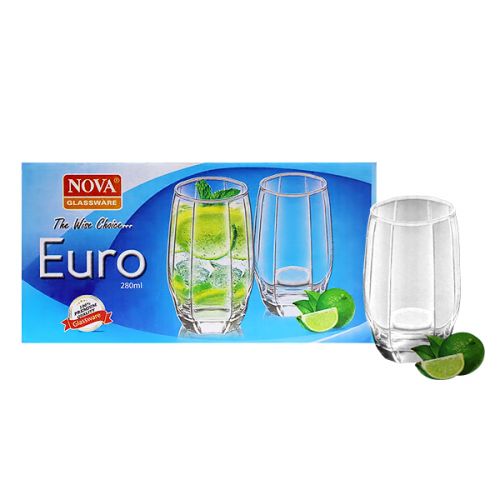 GLASS TUMBLER 280ML 6 PIECES SET EURO TNV 056