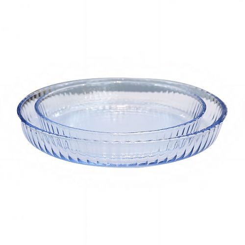 GLASS TRAY ROUND STRIPED BOREX 2 PIECES SET 145022