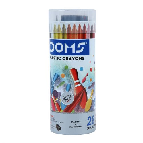 DOMS PLASTIC CRAYONS IN TIN PACK 28 SHADES