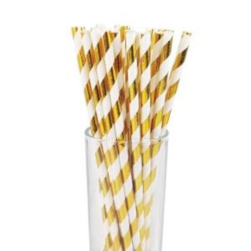 PAPER STRAW GOLD AND WHITE 25 PIECES SET (0.6 X 19.7)CM