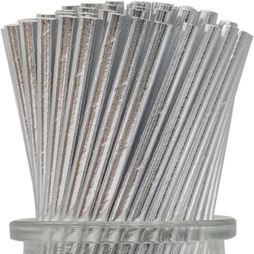 SILVER PAPER STRAW 25 PIECES SET (0.6 X 19.7)CM