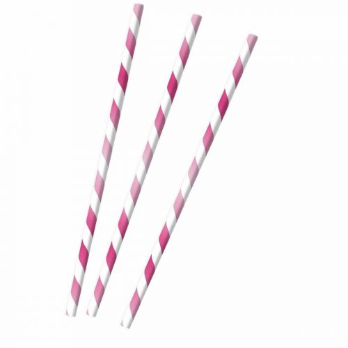 AMSCAN DRINKING STRAW HOT PINK PAPER 12 PIECES 19.7CM 9904287