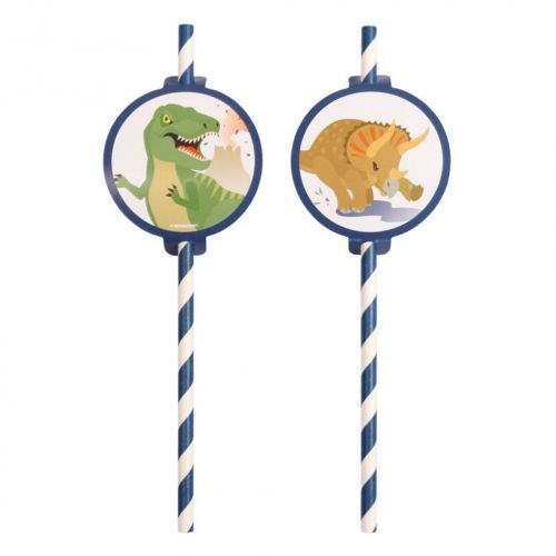 AMSCAN HAPPY DINOSAUR DRINKING STRAW 8 PIECES 19.7CM 9908227