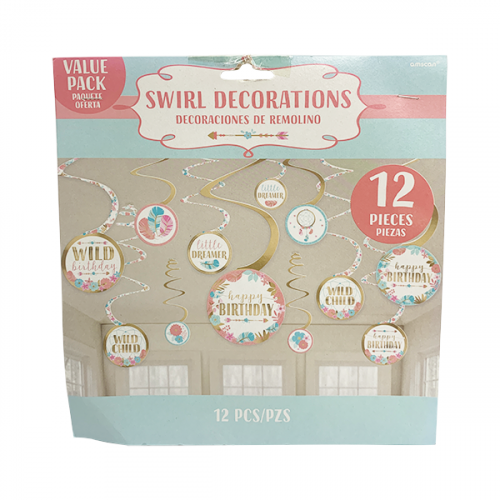 DECORATION SWIRL FOIL BDAY GIRL BOHO 61CM 672106