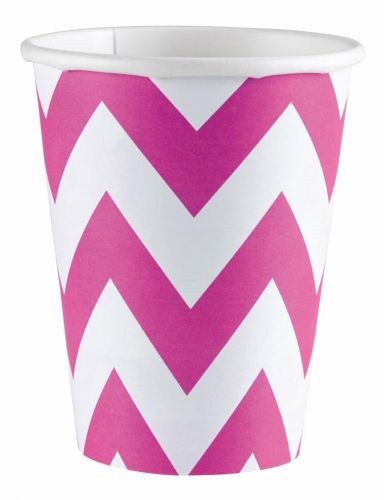 AMSCAN CUP BRIGHT PINK CHEVRON PAPER 8PCS 266ML 999498