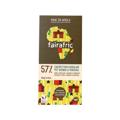 FAIRAFRIC 57% DARK CHOCOLATE- BAOBAB & MORINGA 80G