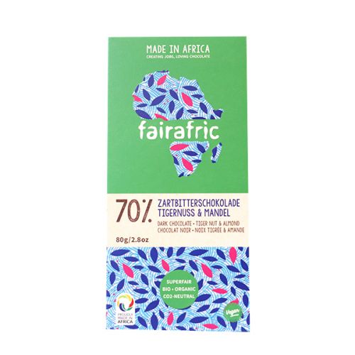 FAIRAFRIC 70% DARK CHOCOLATE -TIGERNUT & ALMOND 80G