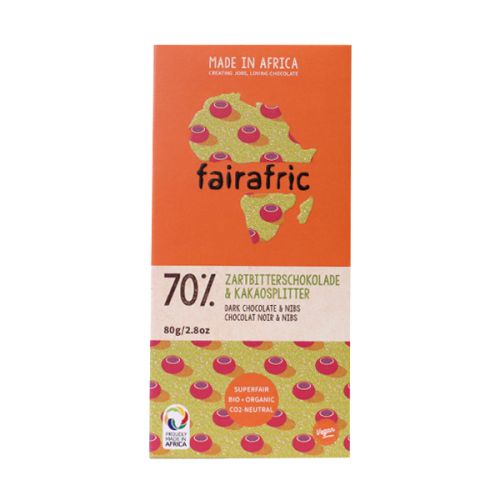 FAIRAFRIC 70% DARK CHOCOLATE WITH NIBS 80G