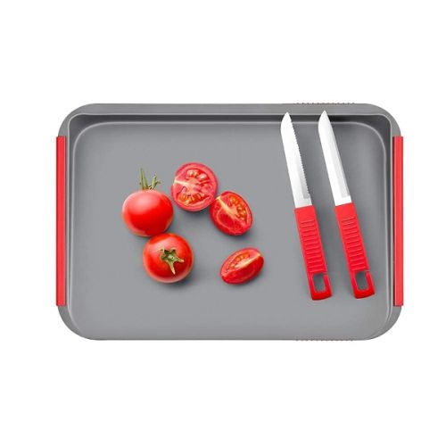 LEEZA CHOPPING BOARD WITH 2 KNIVES 3 PIECES (13 X 9.2)CM CW-4