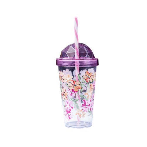 HEREVIN TUMBLER WITH LID & STRAW FLORAL 660ML PLASTIC 161348-012