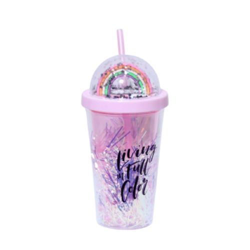 CUP FANCY WITH STRAW RAINBOW DESIGN