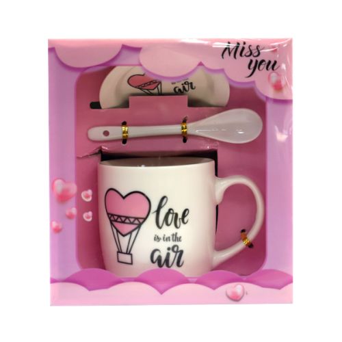 CERAMIC LOVE YOU MUG WITH SPOON & SAUCER SET WK1482