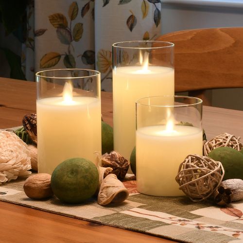 CANDLE SET LED WITH GLASS 3 PIECES