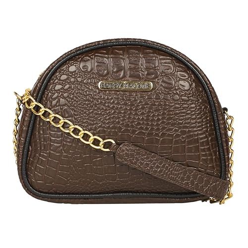 LADIES HANDBAG SLING BAG CROCO BROWN BMWSL0089BO