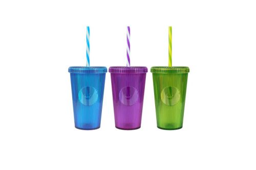 HEREVIN TUMBLER WITH LID & STRAW STRIPPED 660ML PLASTIC 161350-000