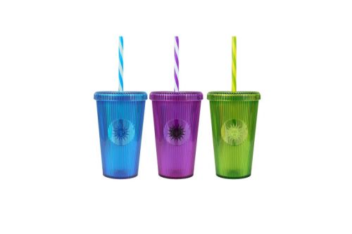 HEREVIN TUMBLER WITH LID & STRAW STRIPPED 660ML PLASTIC 161350-001