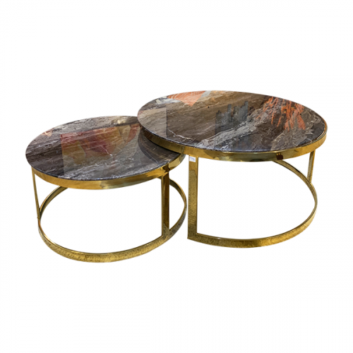 COFFEE TABLE WITH GLASS TOP ANTIQUE GOLDEN AS84