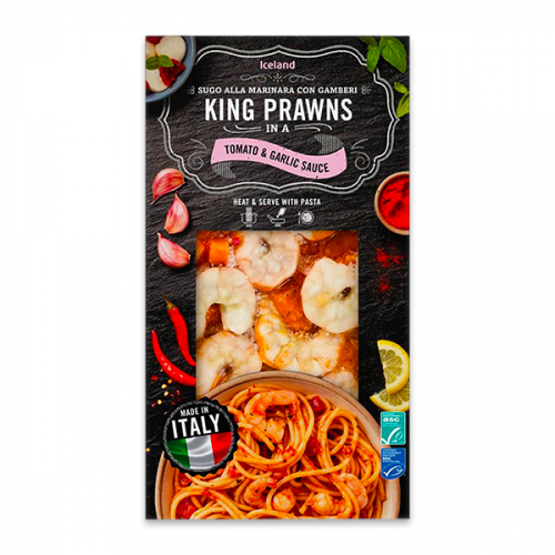 ICELAND KING PRAWNS IN TOMATO&GARLIC 300G