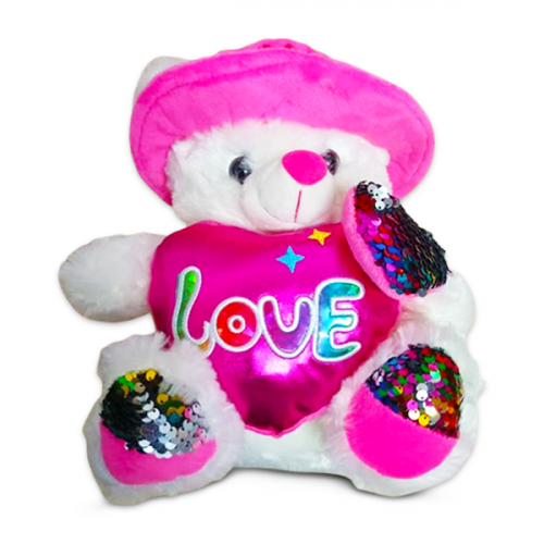 SOFT TOYS TEDDY BEAR 30CM WITH HAT & HEART MIX COLOURS VT