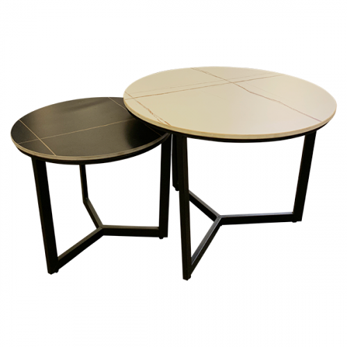 COFFEE TABLE SET OF 2 45CM  60CM MARBLE TOP RD FCT-11
