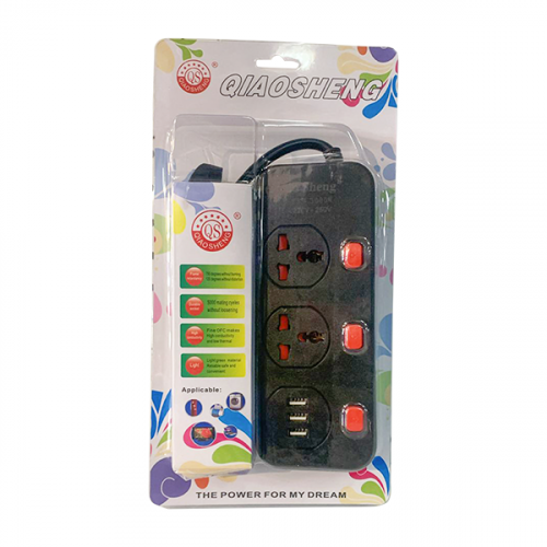 QIAOSHENG EXTENSION CORD 2WAY 3U MS 233+3USB-2M