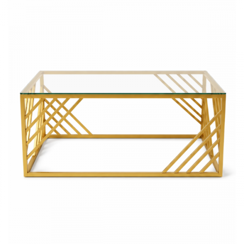 COFFEE TABLE GLASS TOP METAL BASE GOLD BR-CT245
