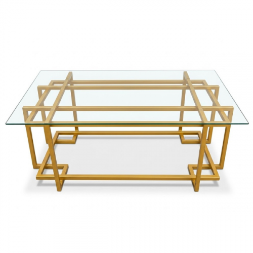 COFFEE TABLE GLASS TOP METAL BASE GOLD BR-CT246