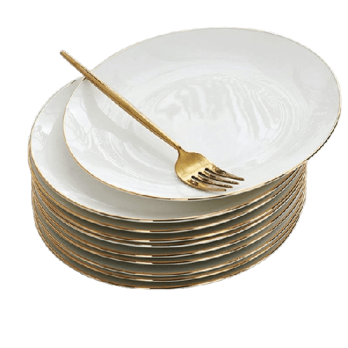 CERAMIC DESSERT PLATE WITH GOLD RIM 7.5" BCR-7.5
