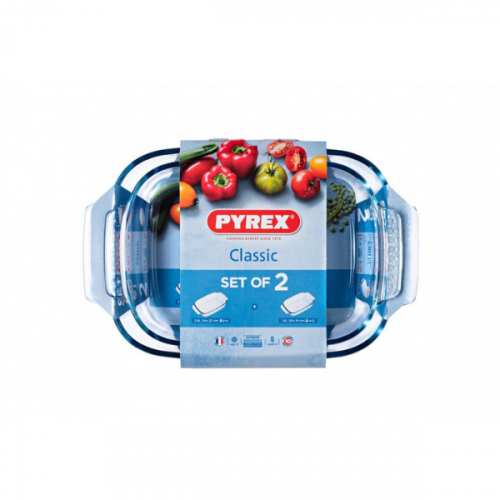PYREX ROASTER RECTANGLE GLASS 2 PIECES SET 2.6/1.9L 912S969/8043