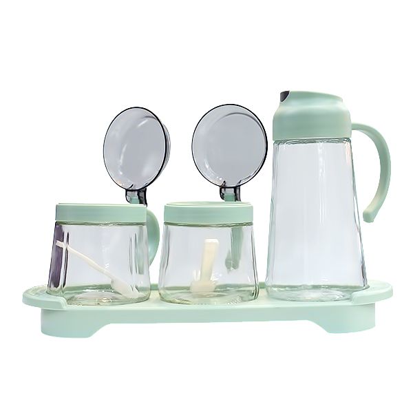 3 Piece Set Oil Bottle And Seasoning Jars Glass Kitchen Home 6663 (Parcel  Rate)